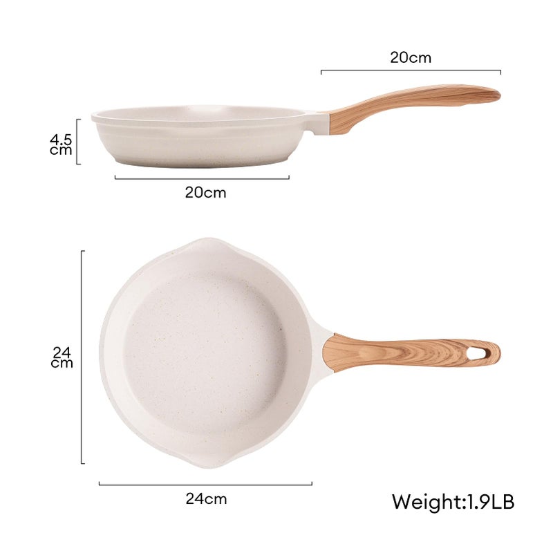 JEETEE 9.5 Inch Nonstick Frying Pan, Stone Coating Cookware, Nonstick Omelette Pan with Heat-Resistant Handle, Compatible with All Stoves (Beige) - Image 5